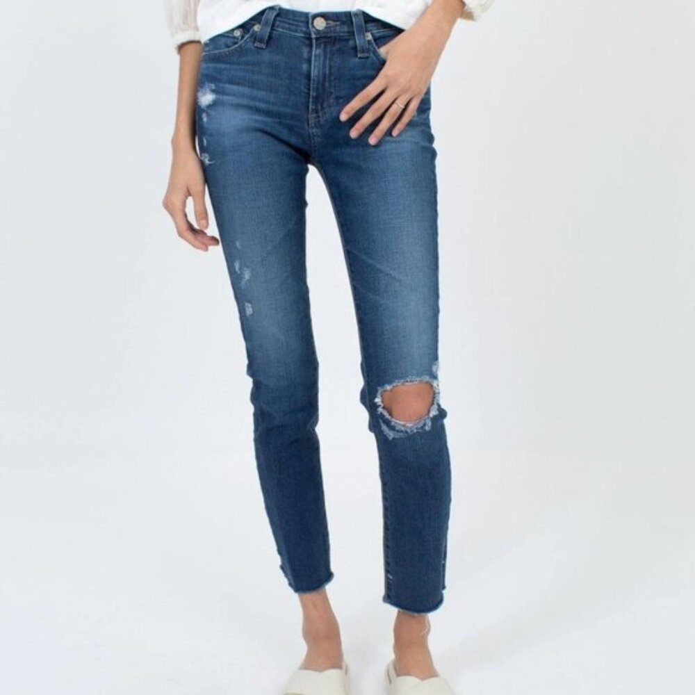 Adriano Goldschmied AG The Prima Cigarette Roll-Up Jeans size 27 Distressed Blue